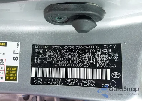 2020 Toyota Corolla L из США, поврежденный, VIN JTDDPRAE0LJ061634